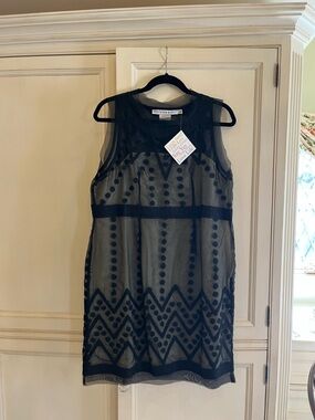 Gretchen Scott Designs Black Sheer Dot & Chevron Mini Dress